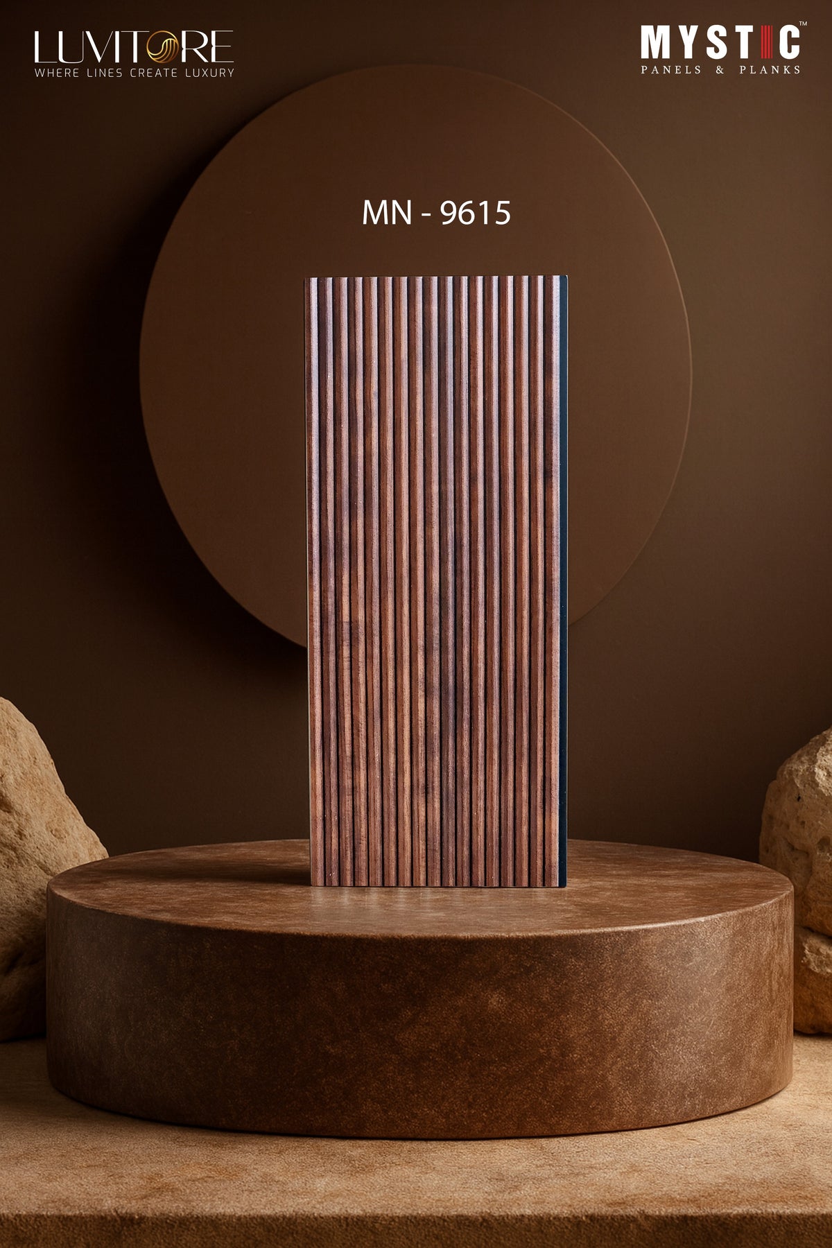 Dark walnut brown wood-grain fine fluted louver panel, Mystic Luvitore MN-9615