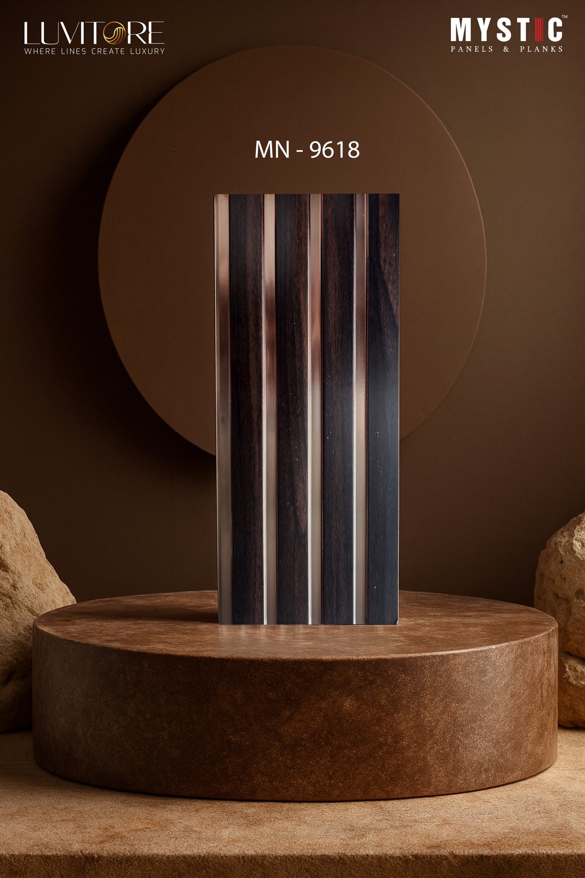 Dark wenge wood louver with rose-gold metallic strips, Mystic Luvitore MN-9618