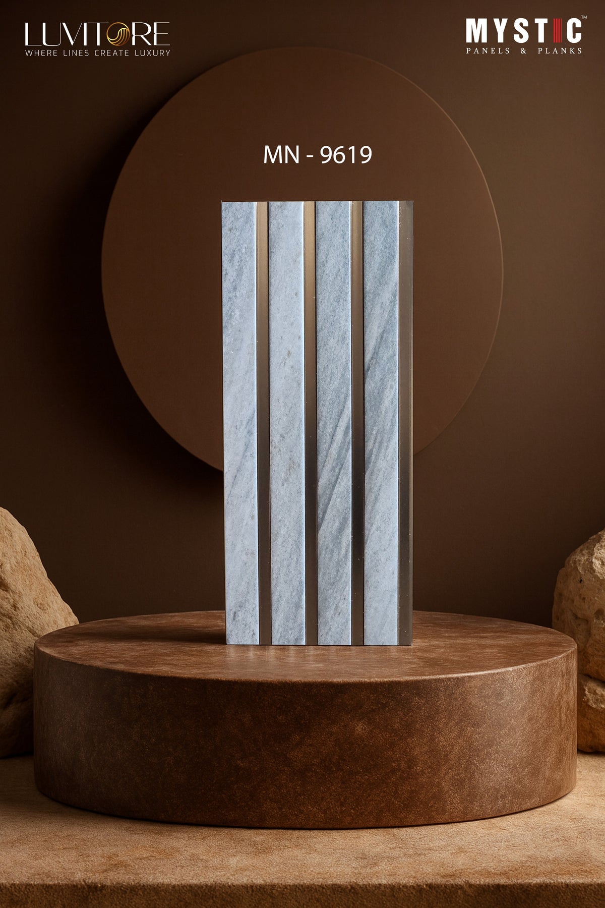 Blue-grey marble louver with bronze metallic strips, Mystic Luvitore MN-9619