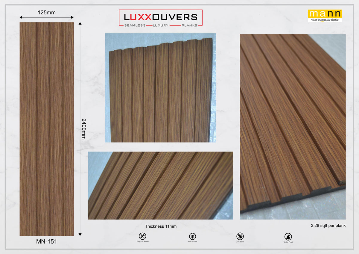 Brown fluted wood-grain louver panel MN 151