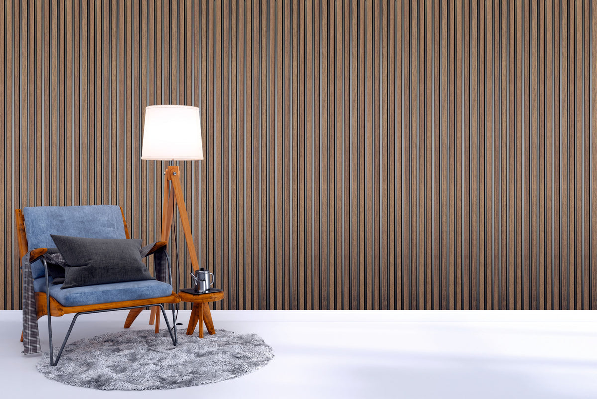 Walnut wood-grain louver with black grooves MN-156