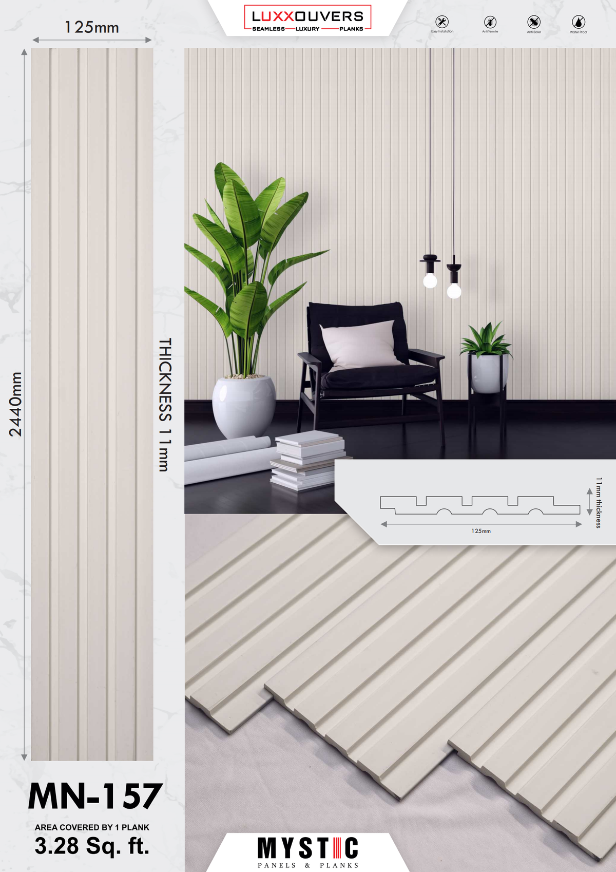 White fluted louver panel MN-157