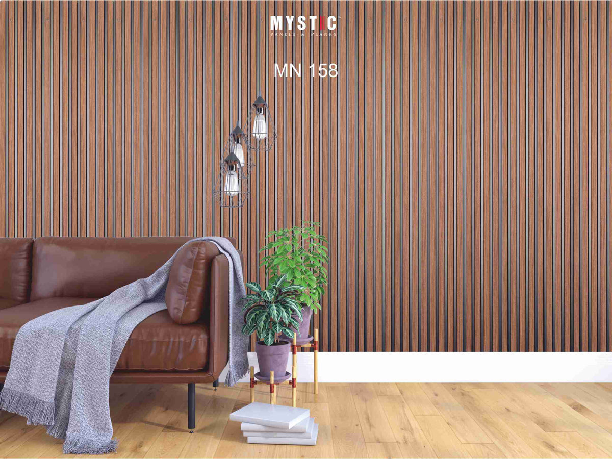 Brown wood-grain louver panel with black inserts, MN 158