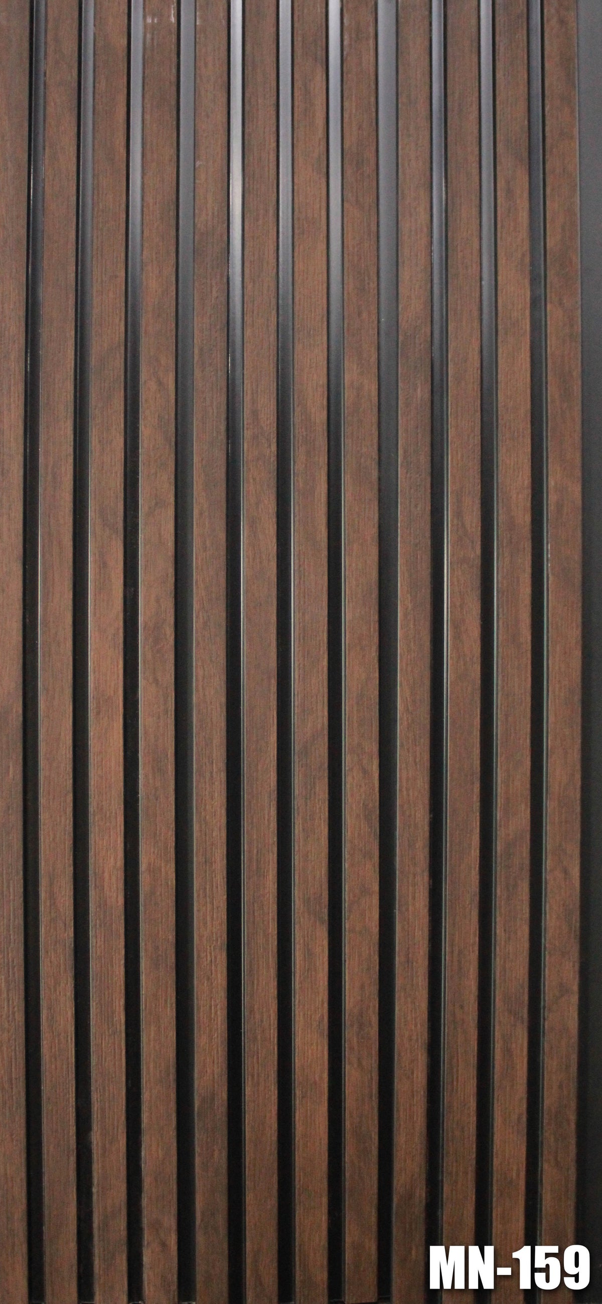 Dark brown wood-grain louver panel with black inserts, MN 159
