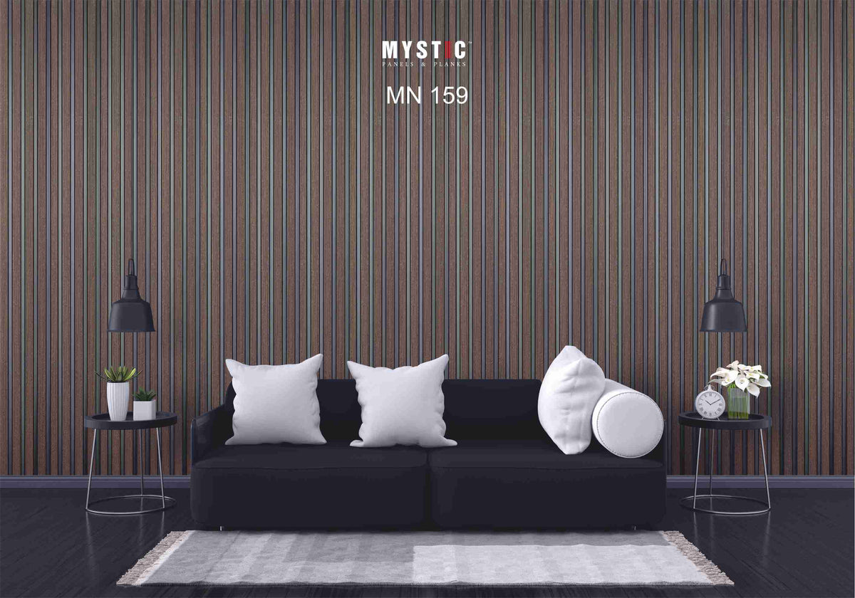 Dark brown wood-grain louver panel with black inserts, MN 159