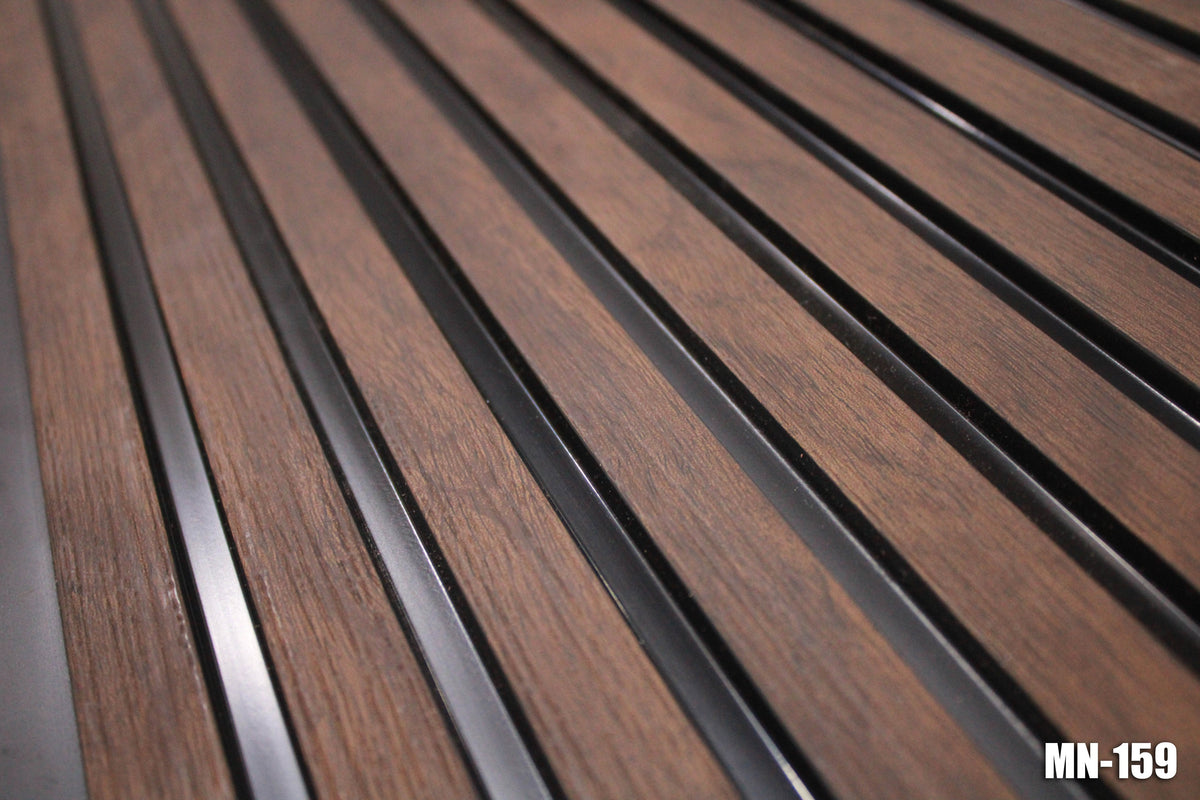 Dark brown wood-grain louver panel with black inserts, MN 159