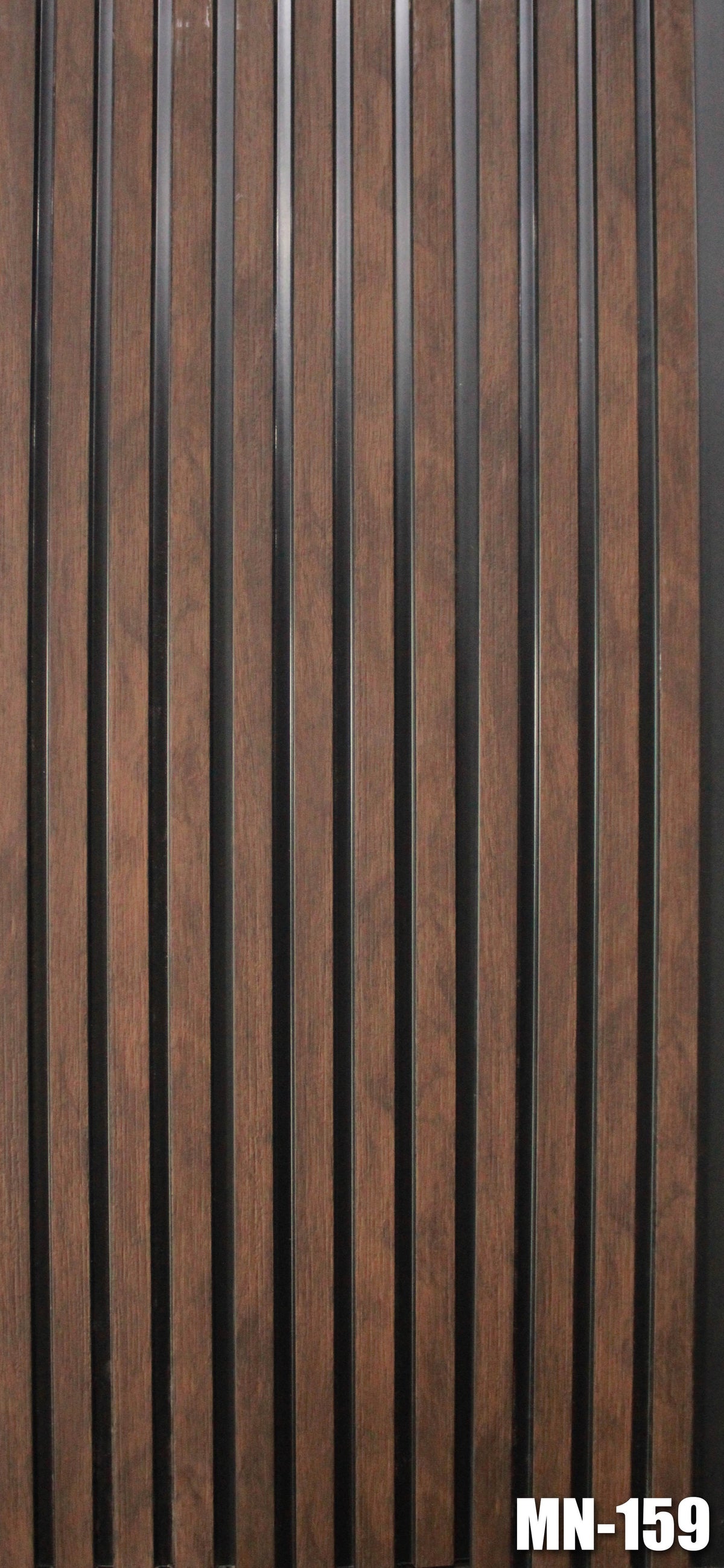 Dark brown wood-grain louver panel with black inserts, MN 159