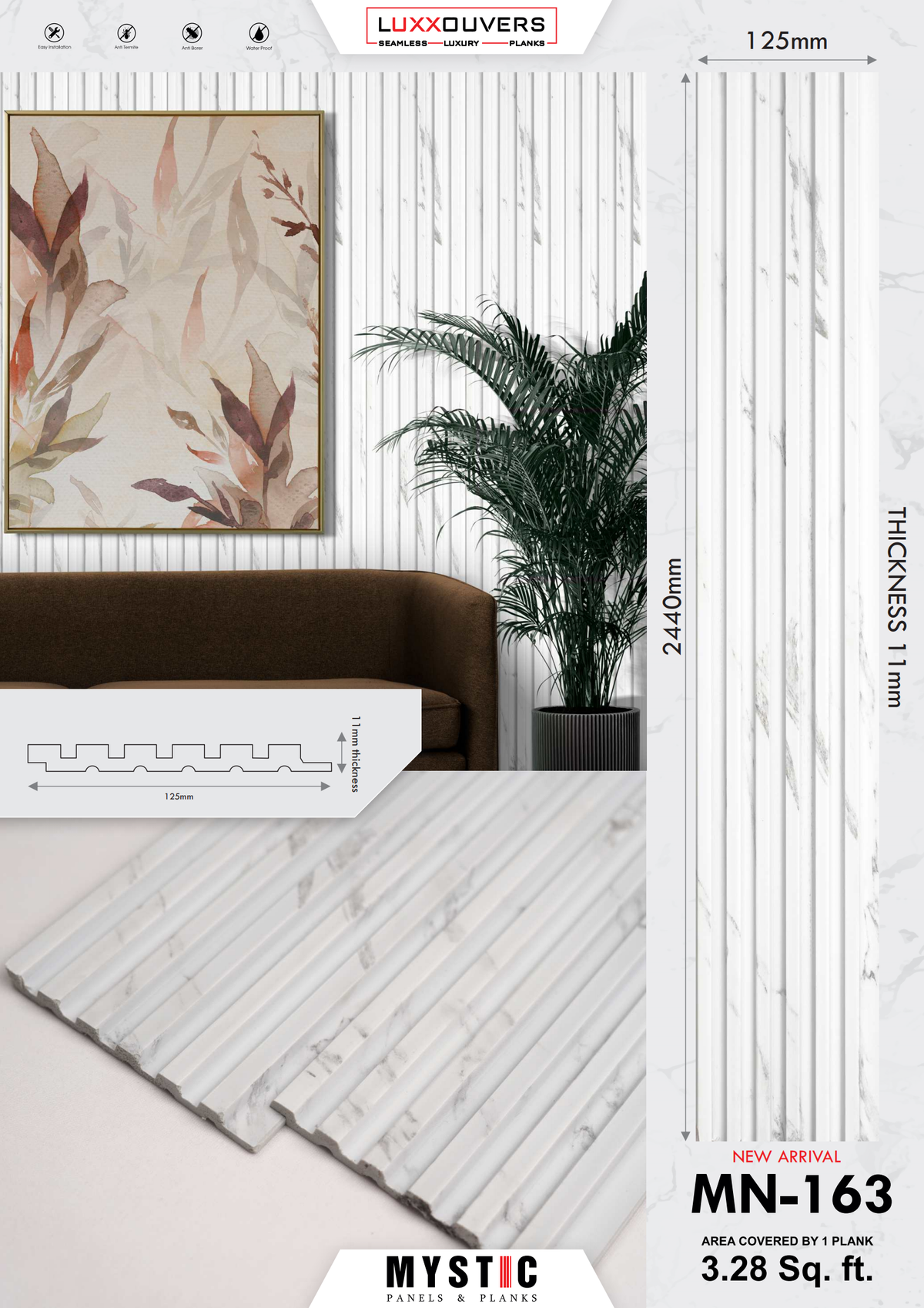 White marble fluted louver face MN-163