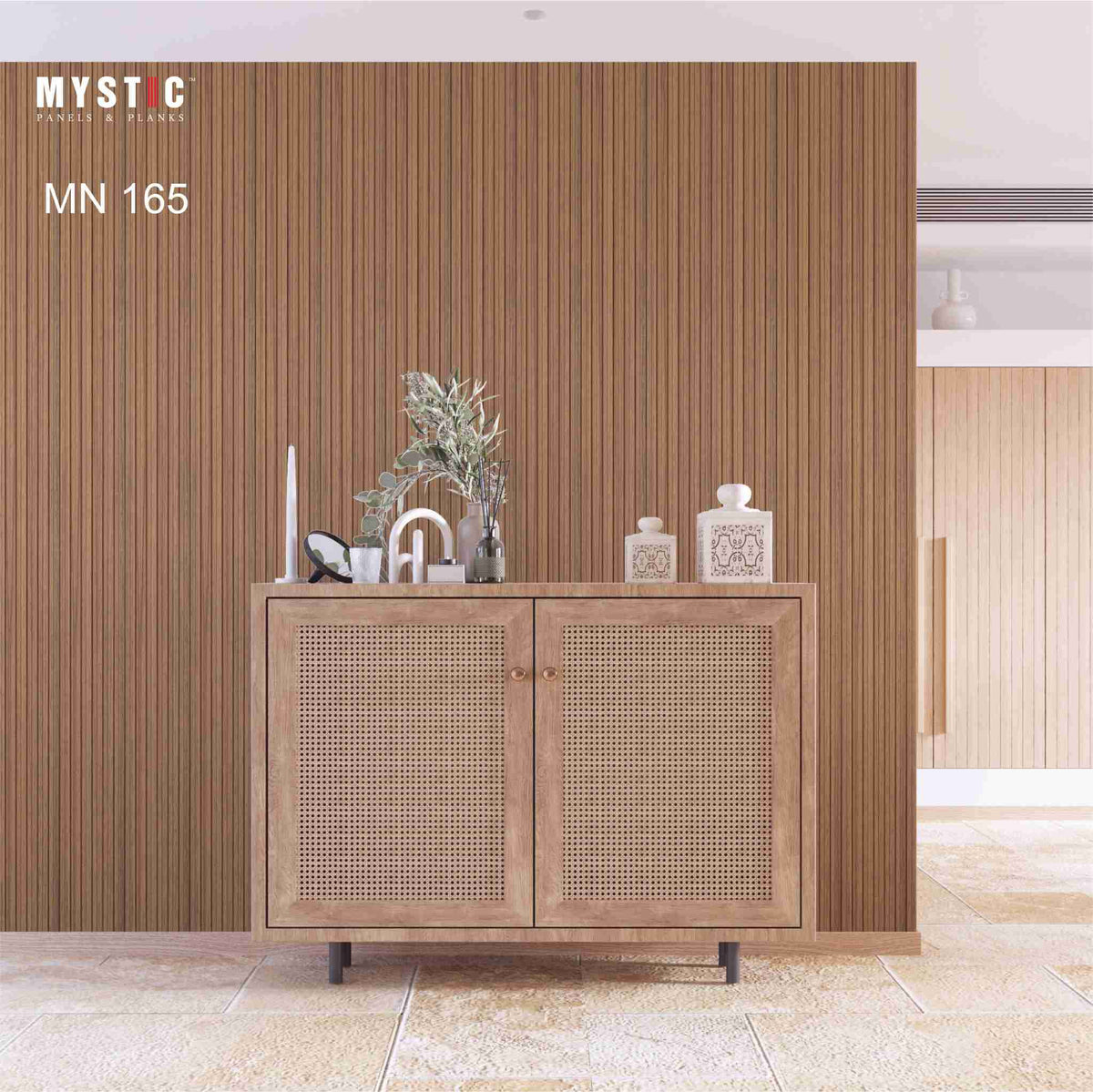 Mystic MN-165 brown wood-grain fluted louver panel, code 165