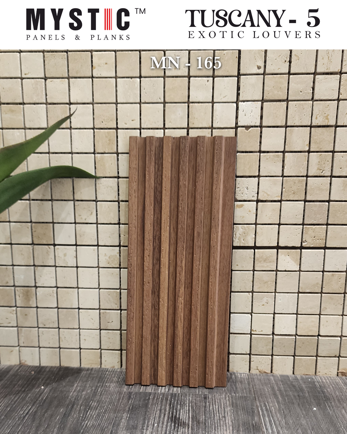 Mystic MN-165 brown wood-grain fluted louver panel, code 165