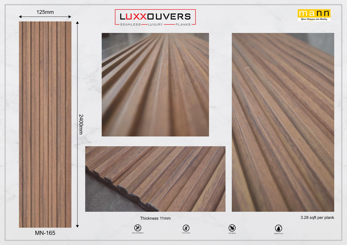 Mystic MN-165 brown wood-grain fluted louver panel, code 165