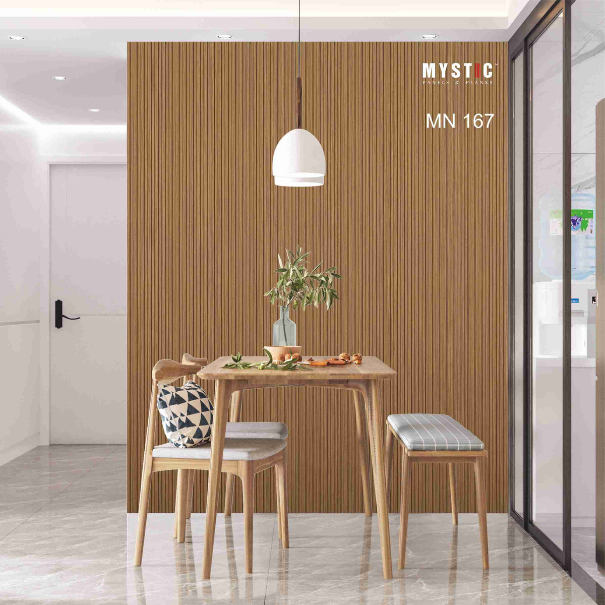 Mystic MN-167 warm brown wood-grain fluted louver panel, code 167