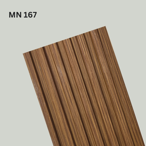 Mystic MN-167 warm brown wood-grain fluted louver panel, code 167