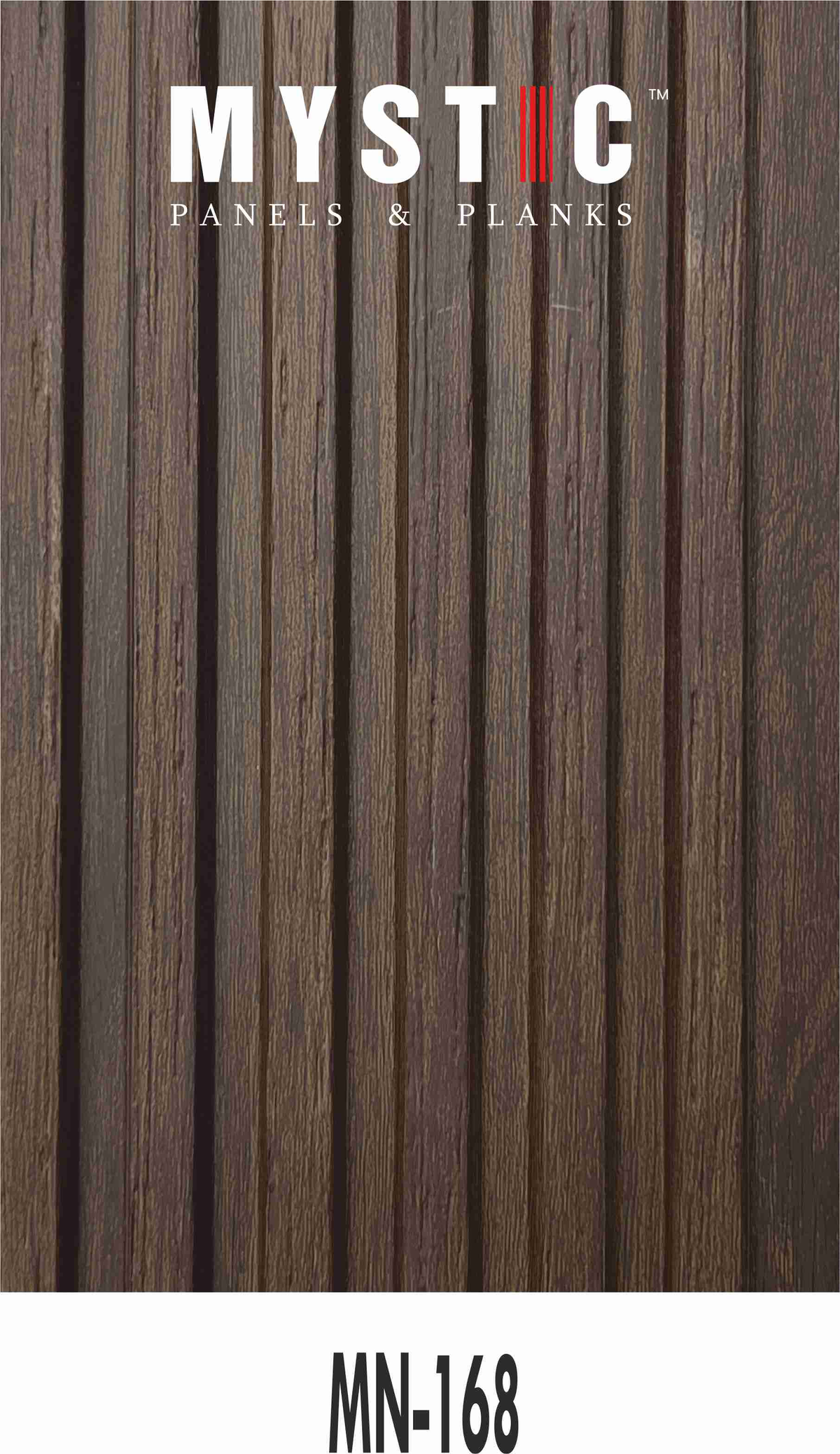 Mystic MN-168 dark brown weathered wood-grain fluted louver panel, code 168