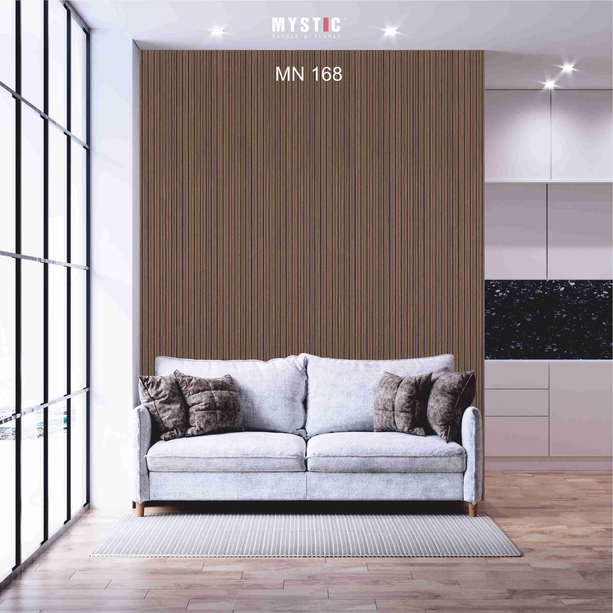 Mystic MN-168 dark brown weathered wood-grain fluted louver panel, code 168