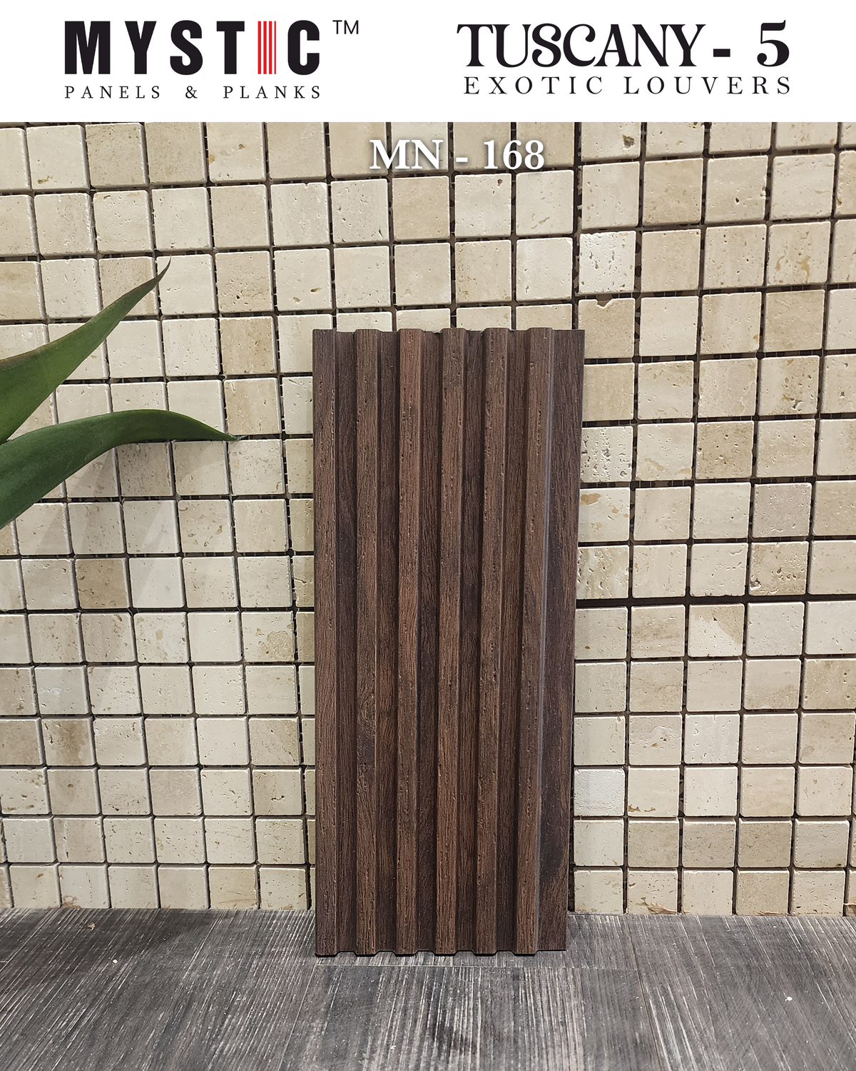 Mystic MN-168 dark brown weathered wood-grain fluted louver panel, code 168