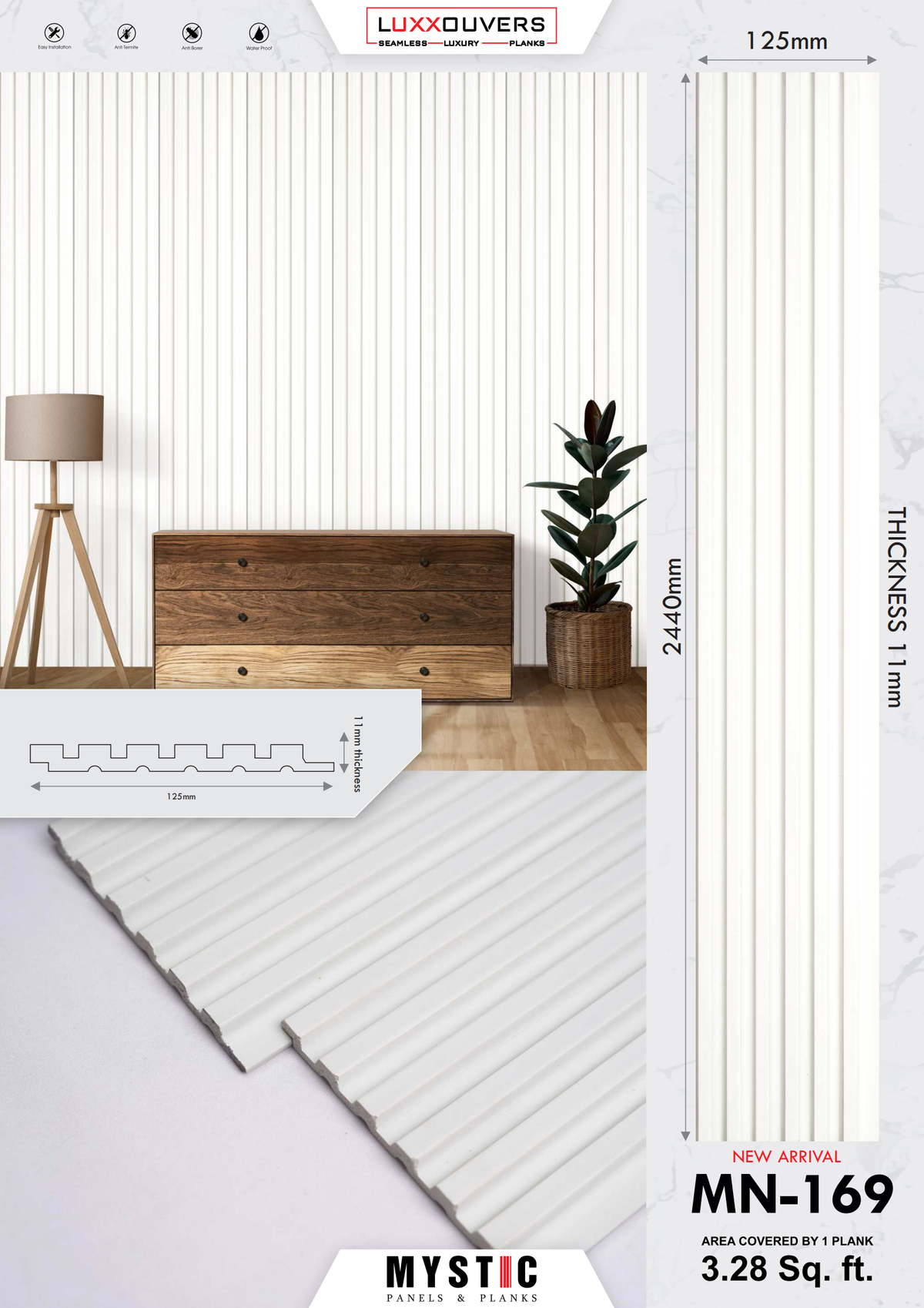 White fluted Mystic louver panel MN-169