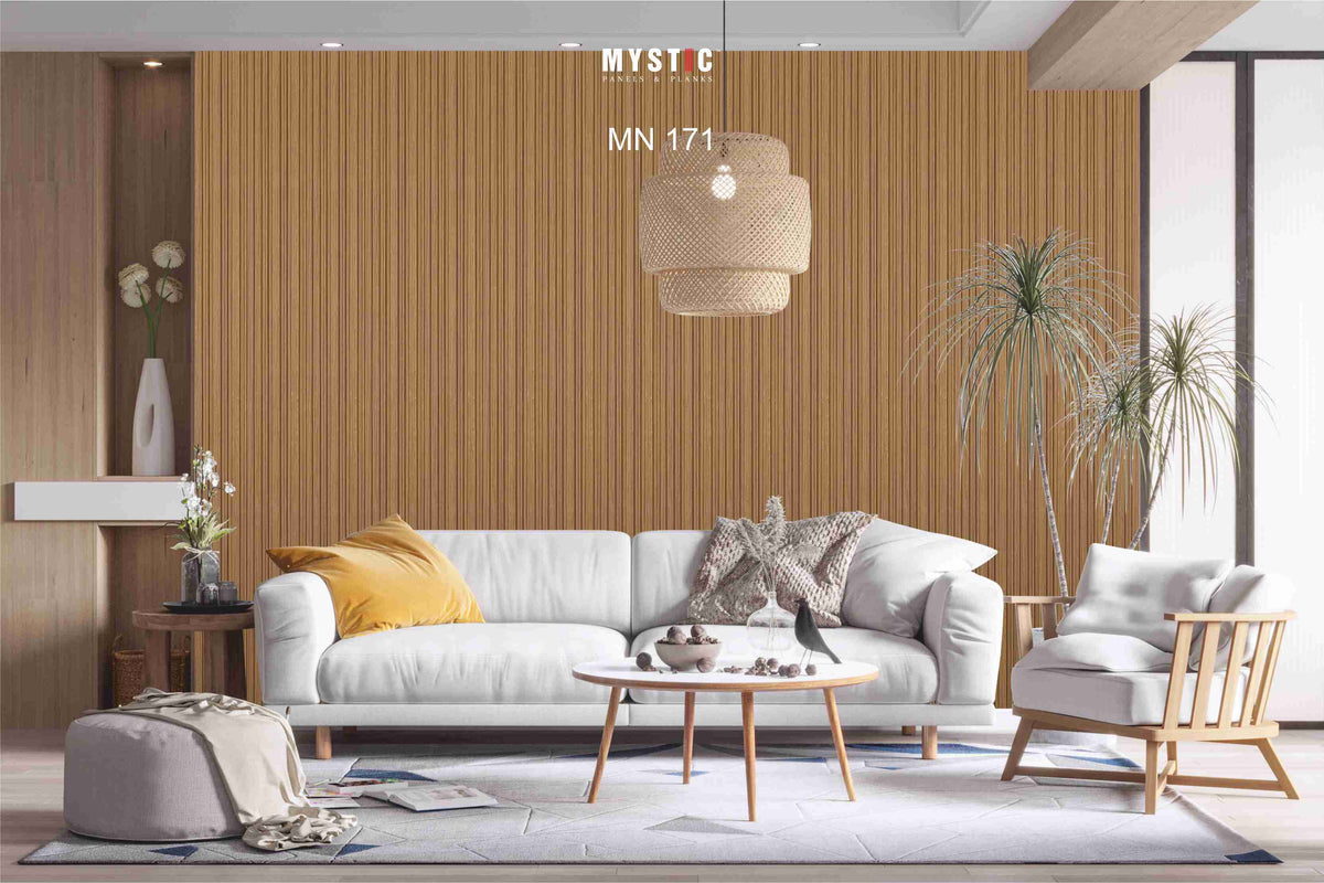 Mystic MN-171 golden brown wood-grain fluted louver panel, code 171