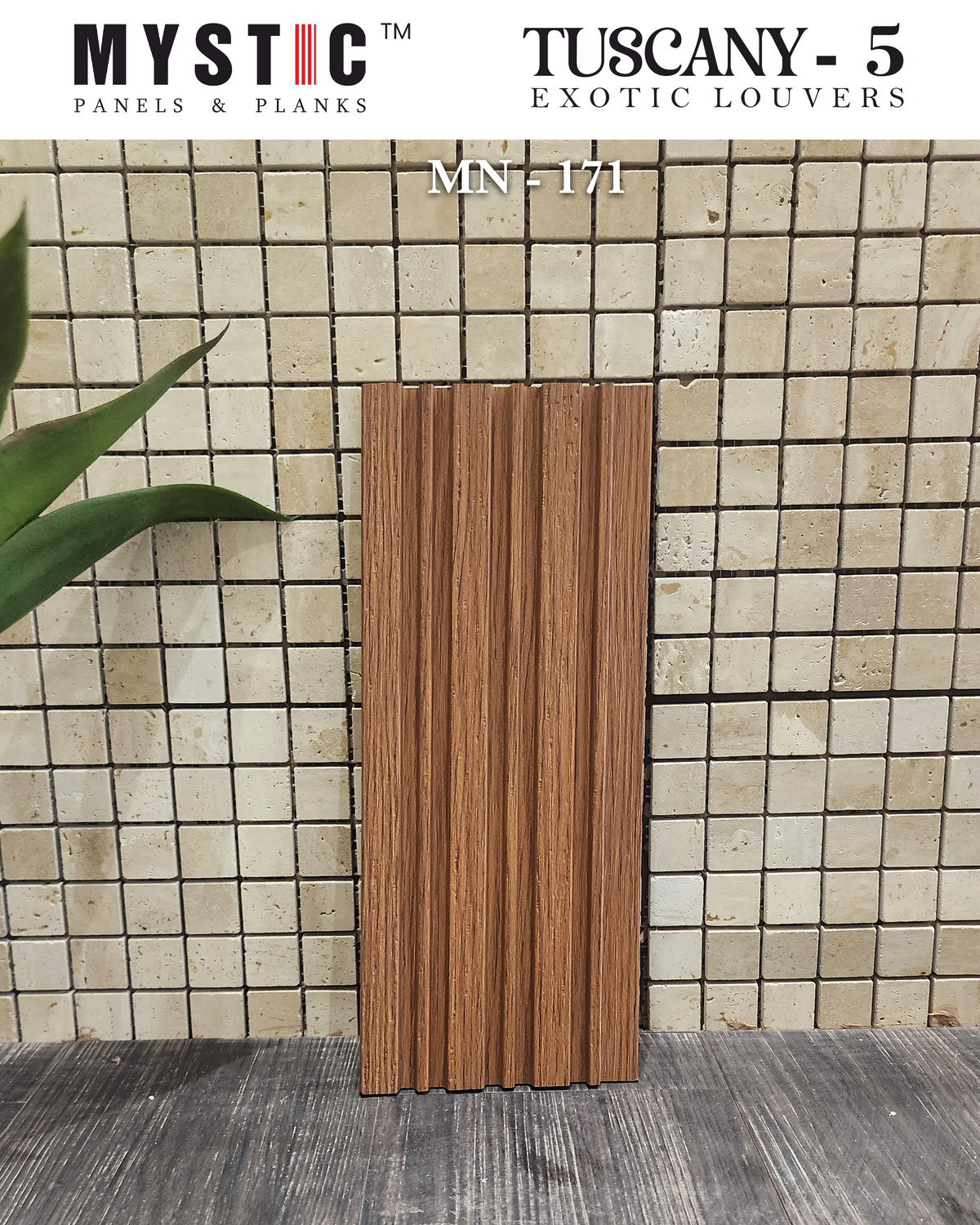 Mystic MN-171 golden brown wood-grain fluted louver panel, code 171