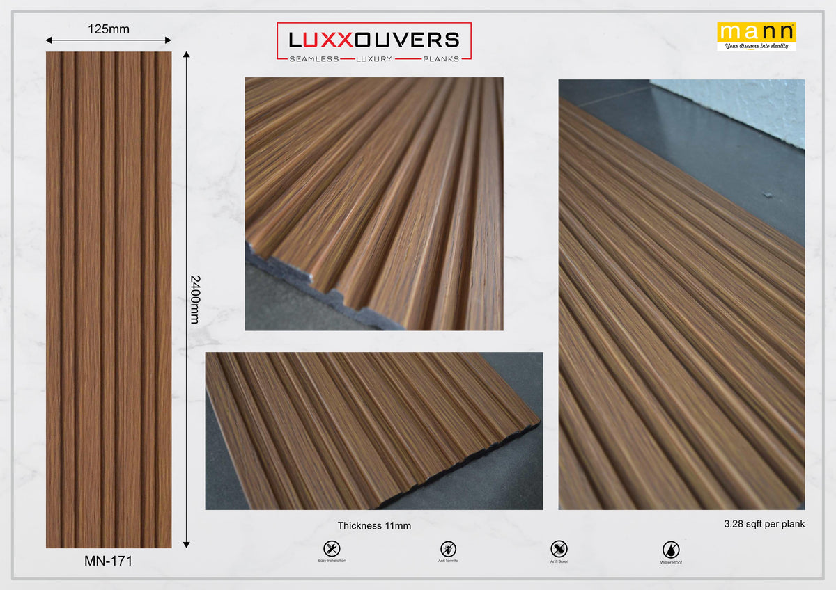 Mystic MN-171 golden brown wood-grain fluted louver panel, code 171