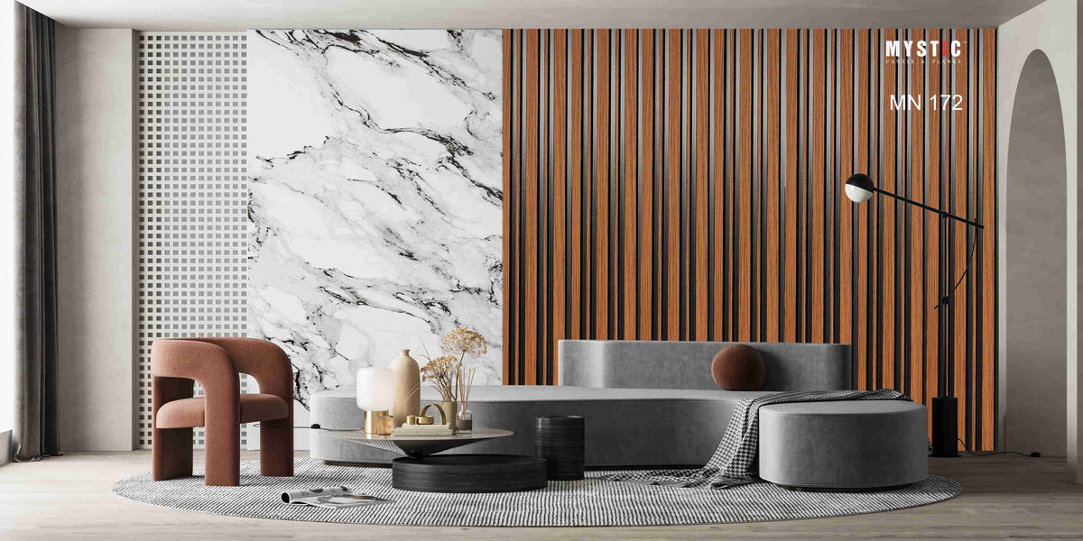 Mystic MN-172 brown wood-grain and black fluted louver panel, code 172