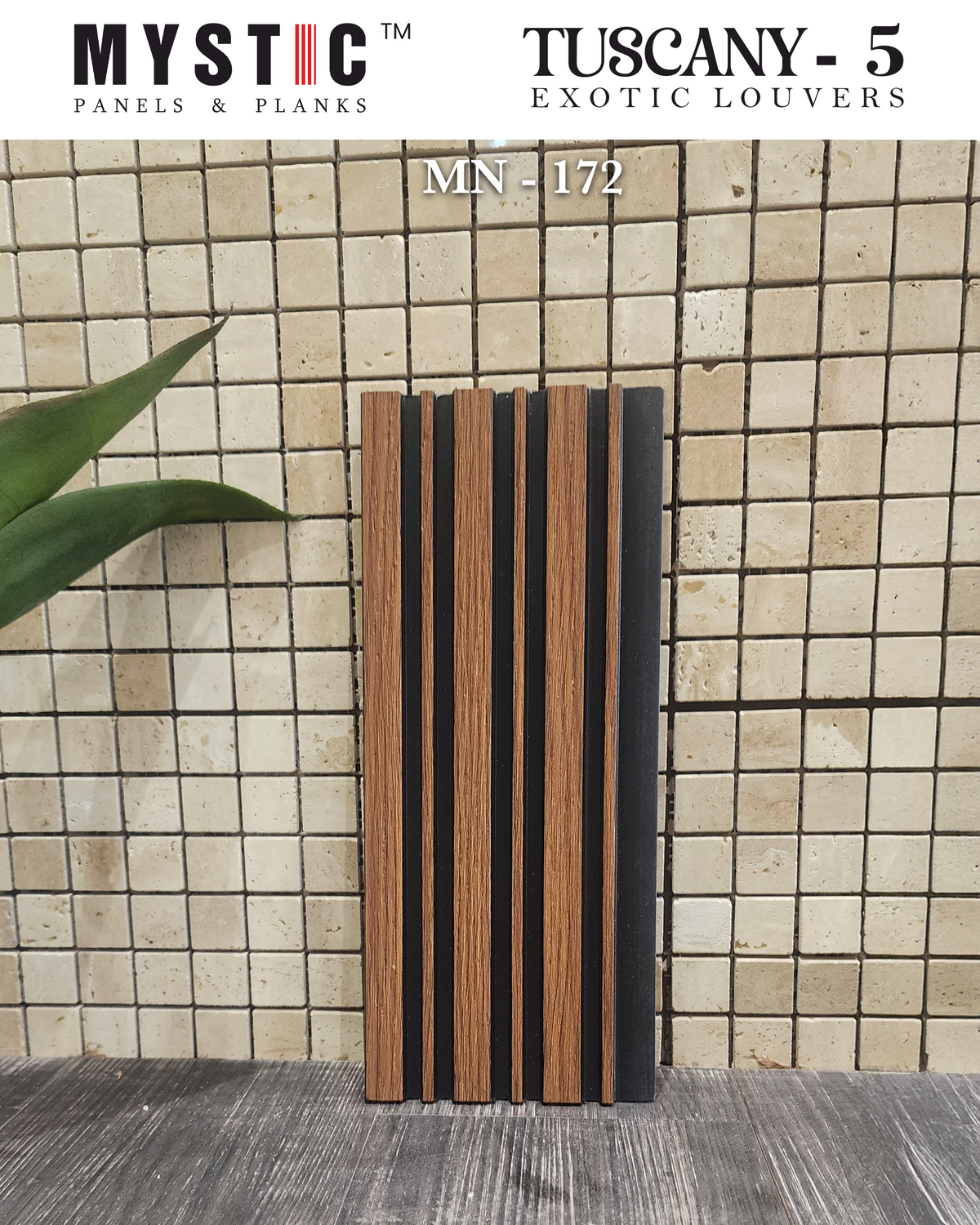Mystic MN-172 brown wood-grain and black fluted louver panel, code 172