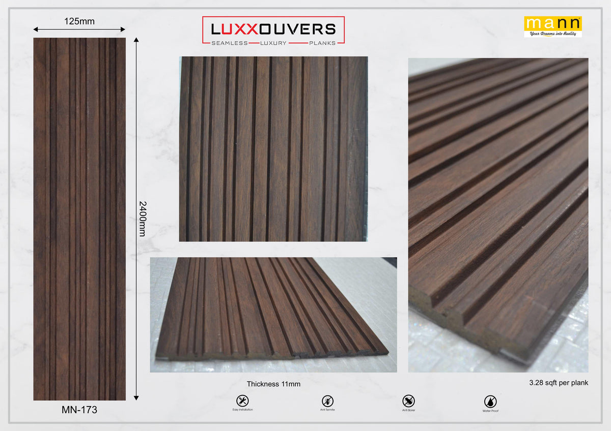 Mystic MN-173 dark brown wood-grain fluted louver panel, code 173