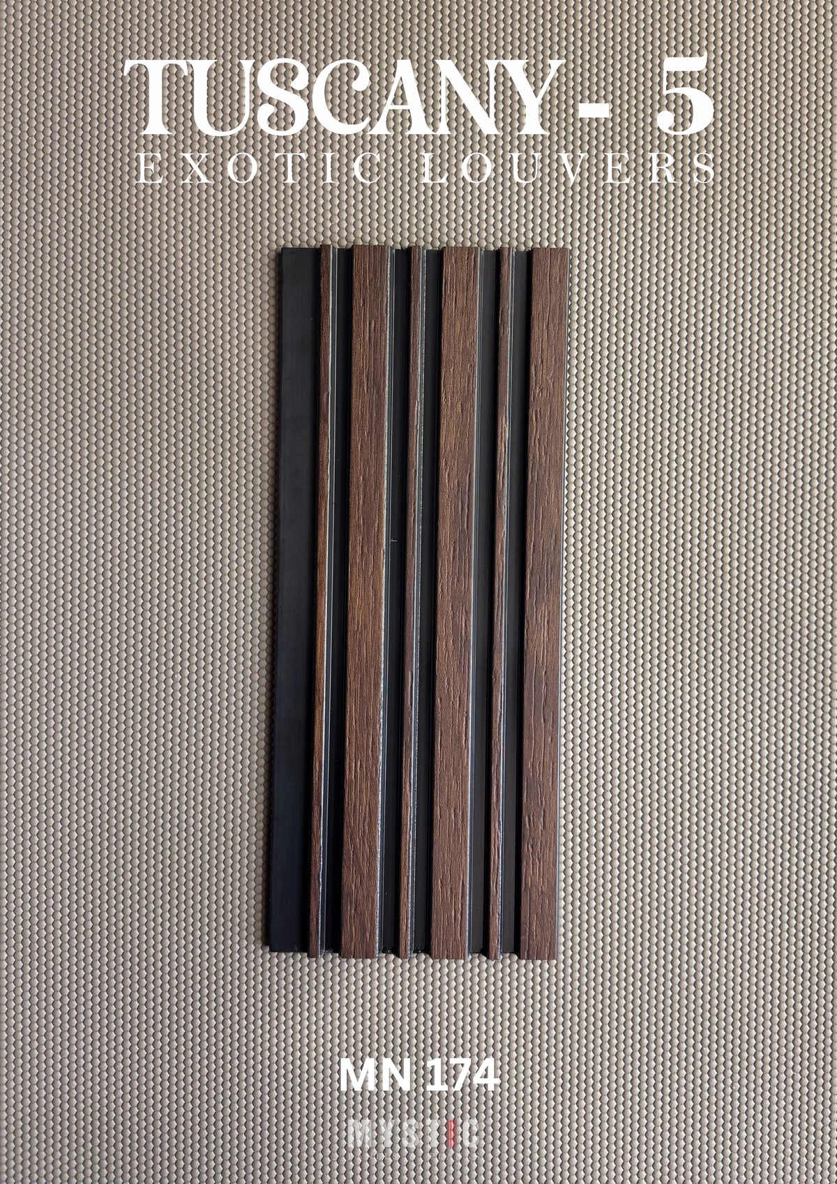 Mystic MN-174 brown wood-grain and dark grey fluted louver panels, code 174