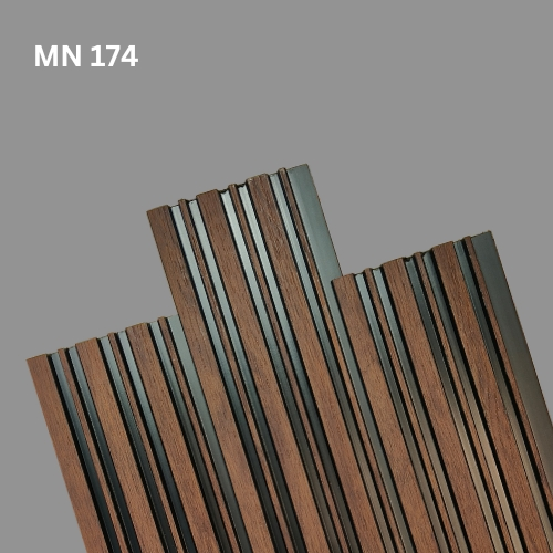 Mystic MN-174 brown wood-grain and dark grey fluted louver panels, code 174