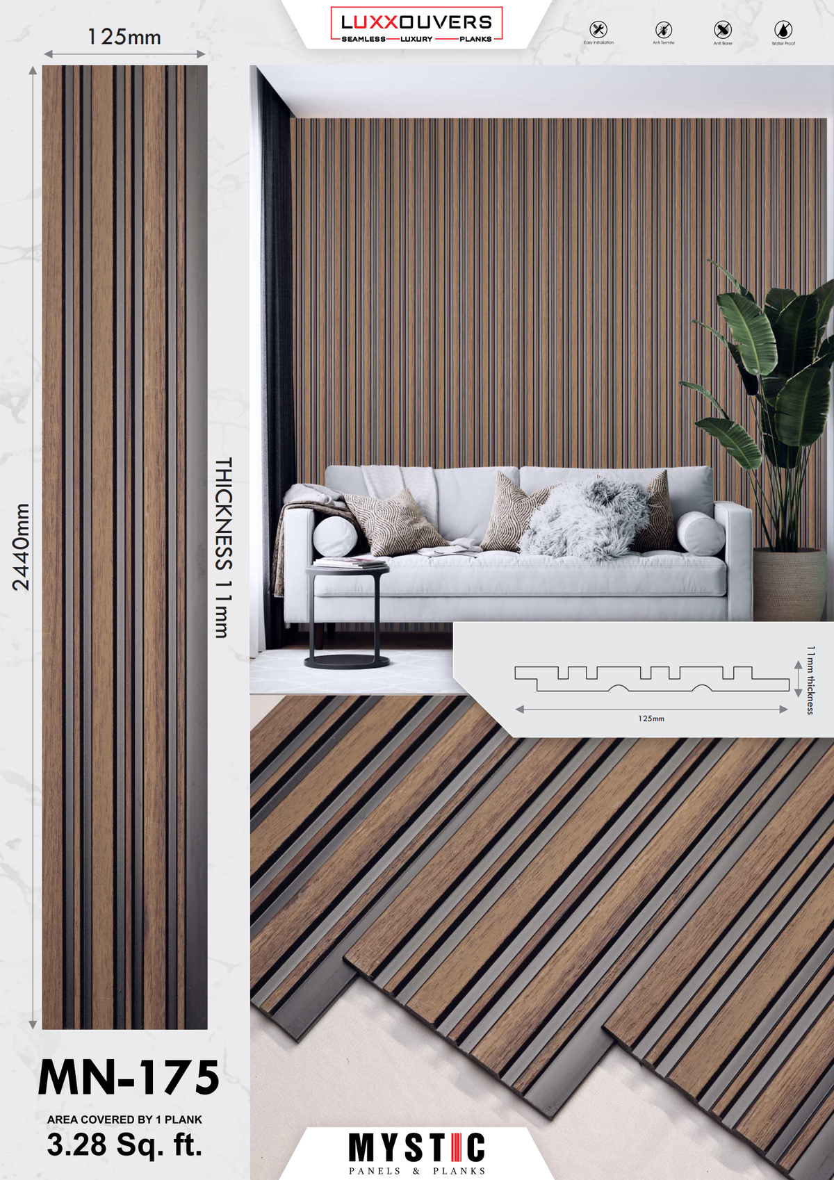 Warm oak wood-grain louver MN-175