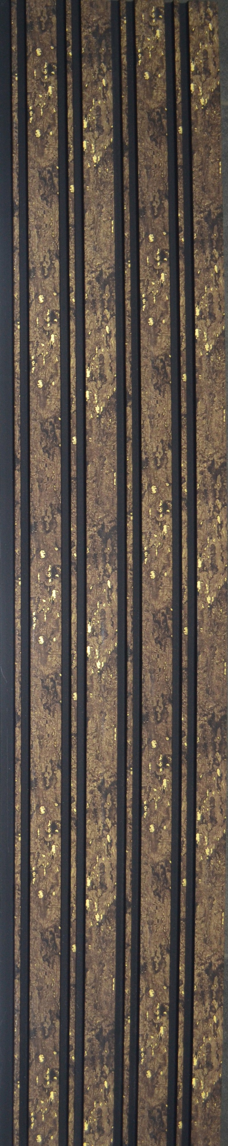 Mystic Luxxouvers MN-578 louver panel, brown cork-burl print with gold flecks and black groove channels