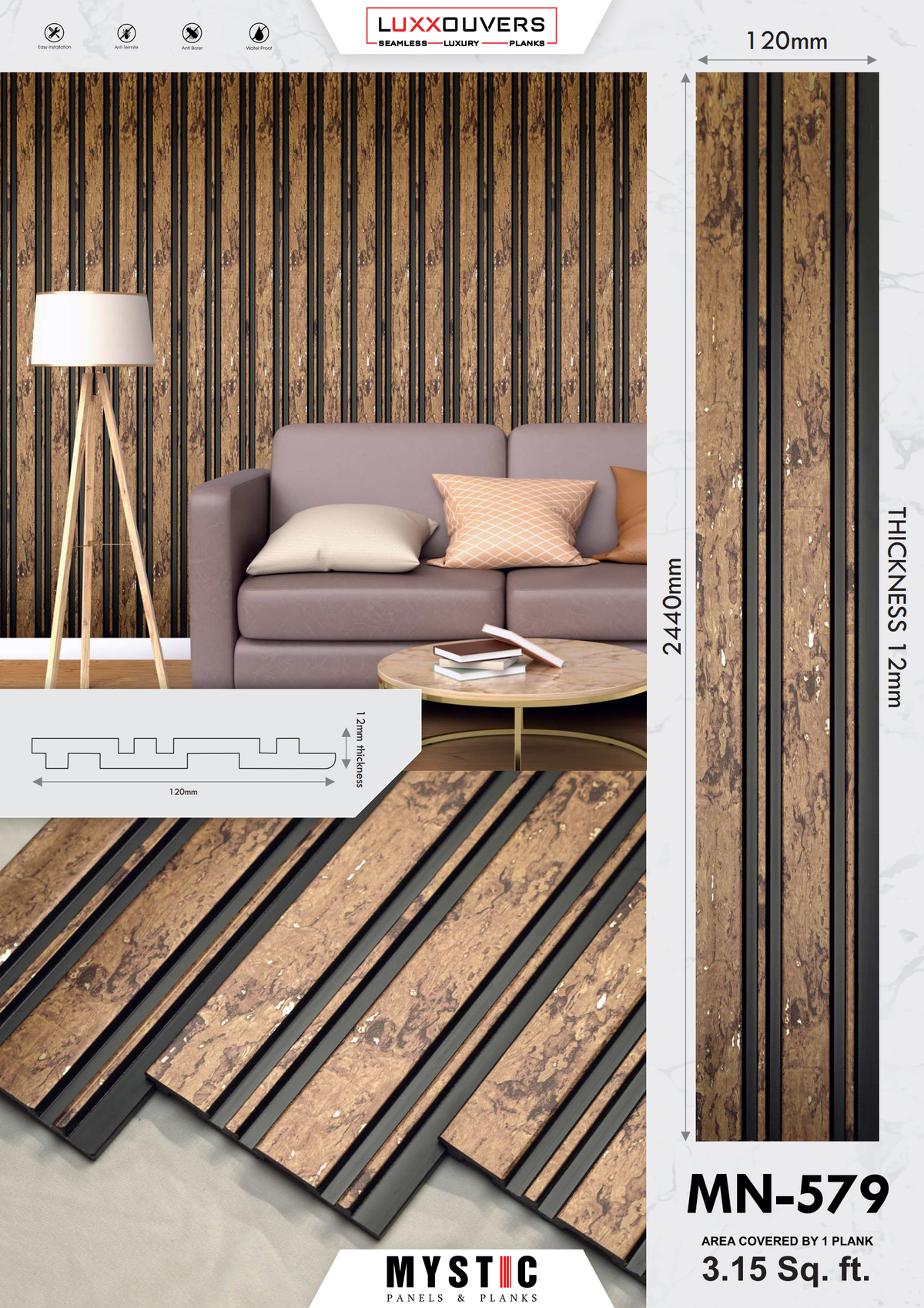 Mystic MN-579 golden brown burl louver face