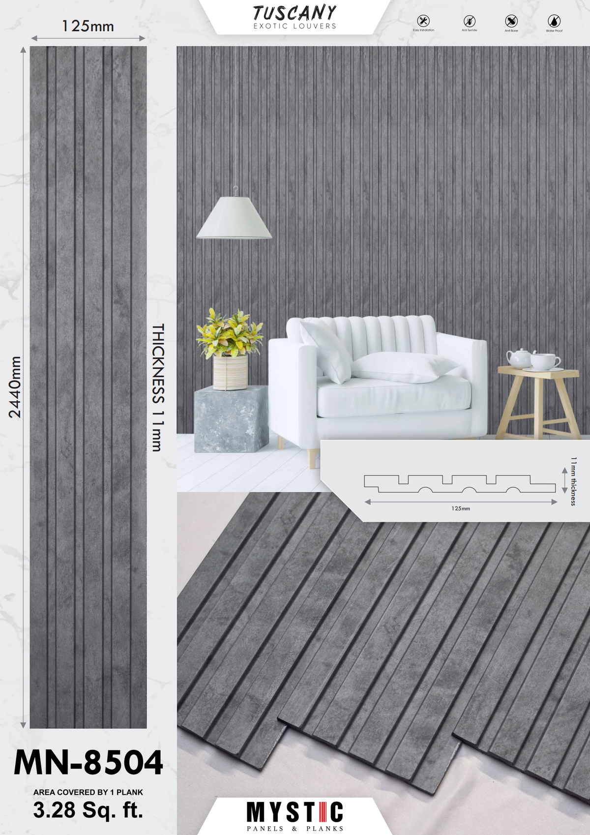Mystic MN-8504 blue-grey concrete look fluted louver face