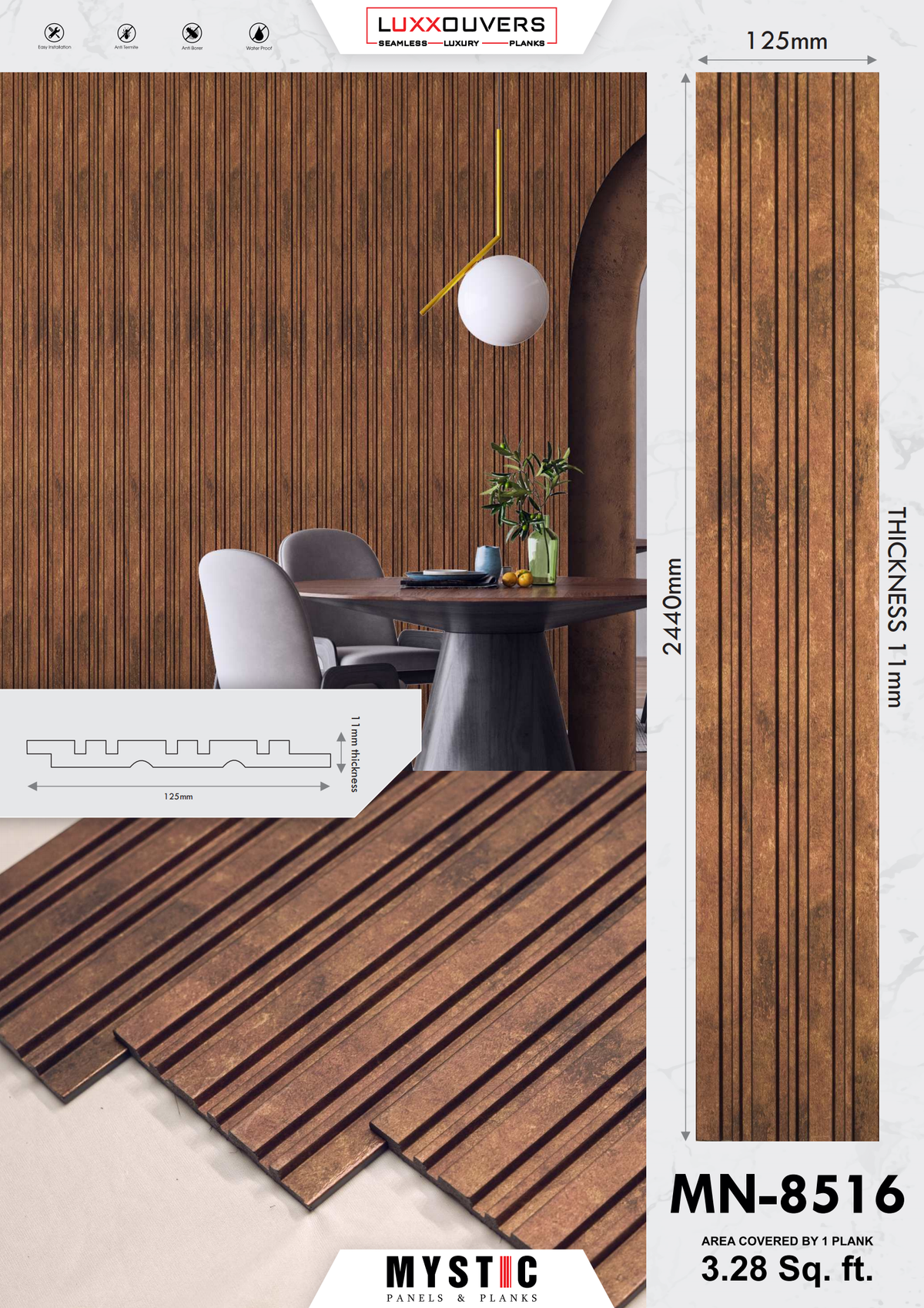 Mystic MN-8516 rusty brown fluted louver face