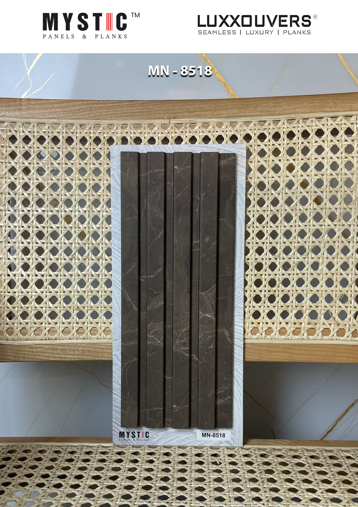 Dark grey marble-print fluted louver panel MN 8518