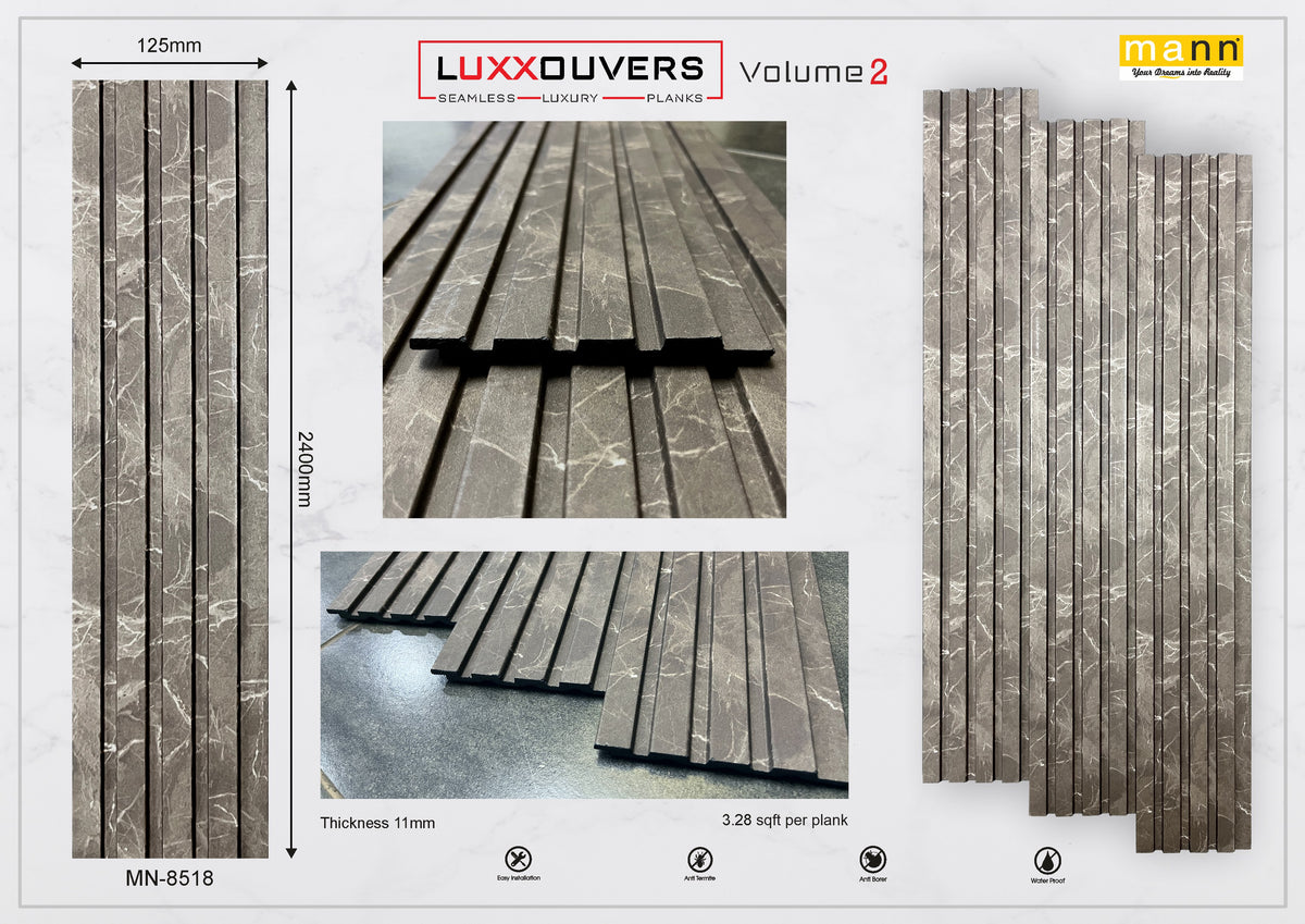 Dark grey marble-print fluted louver panel MN 8518