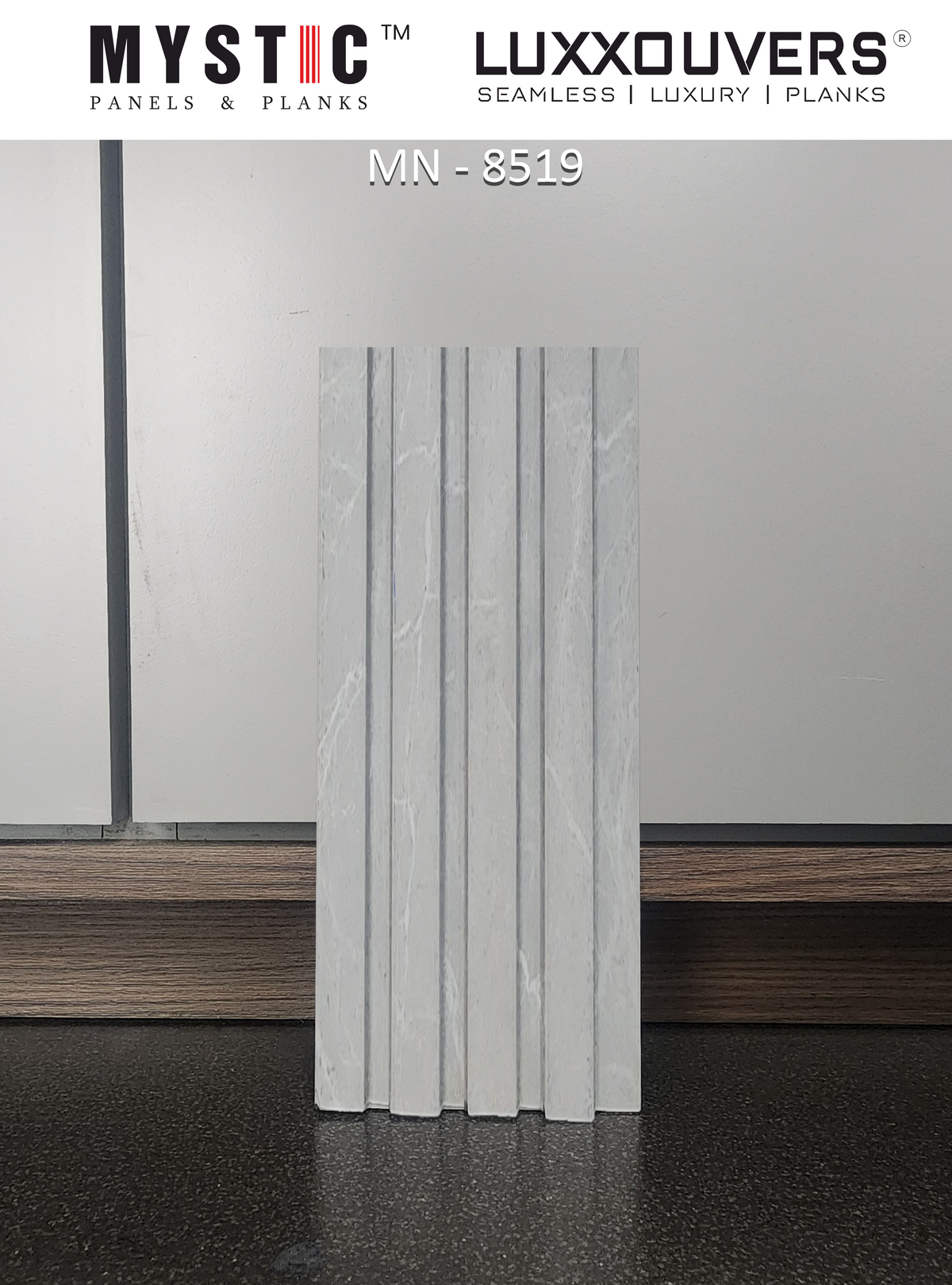 Light grey marble-print fluted louver panel MN 8519