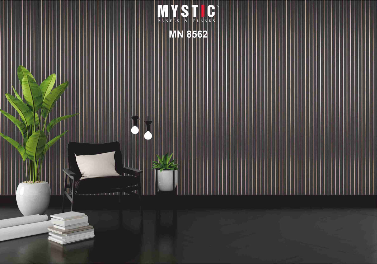 Black leather-grain fluted louver with gold strips MN 8562