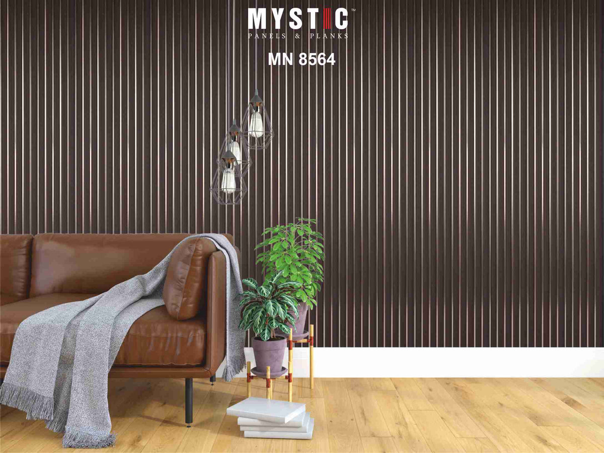 Plain dark brown fluted louver with thin metallic strips MN 8564