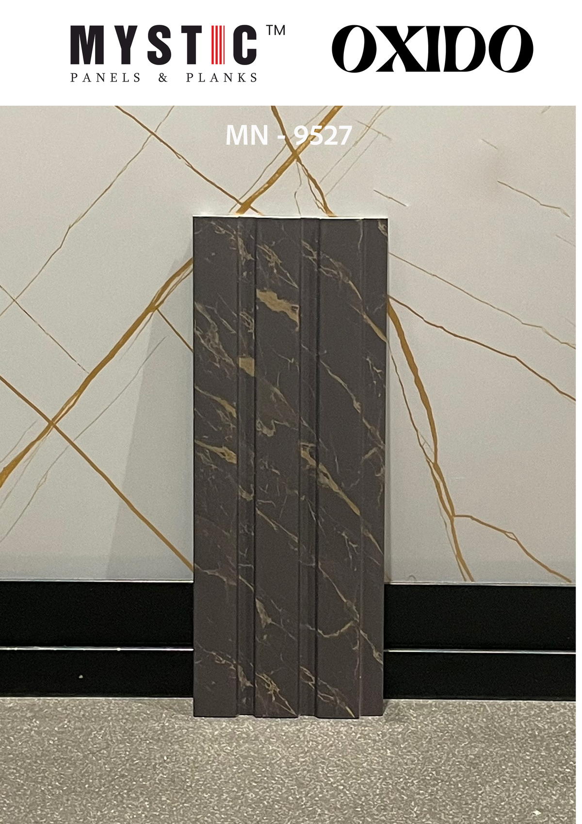Black marble fluted louver panel with gold veins, Mystic Oxido MN 9527