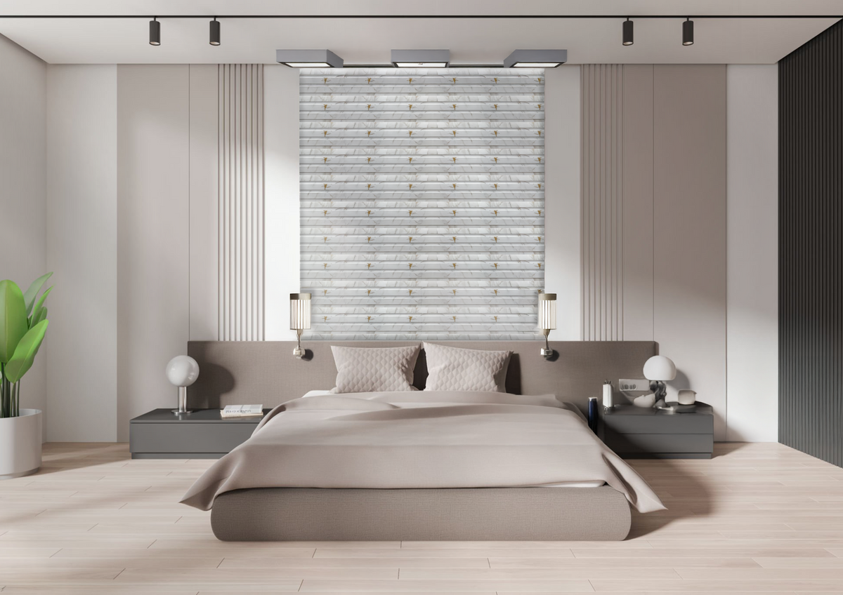 White marble fluted louver panel with brown veins, Mystic Oxido MN 9528