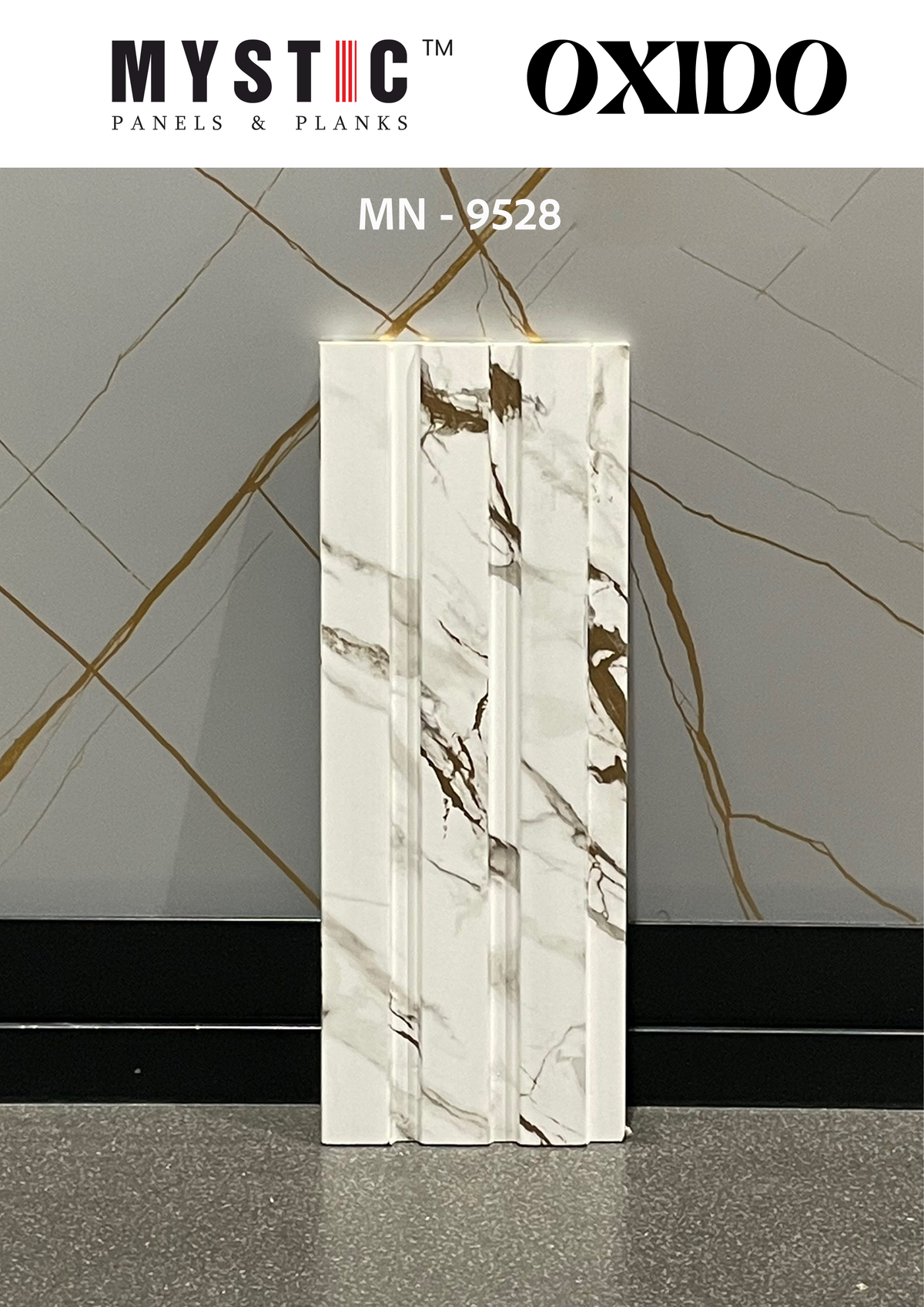 White marble fluted louver panel with brown veins, Mystic Oxido MN 9528
