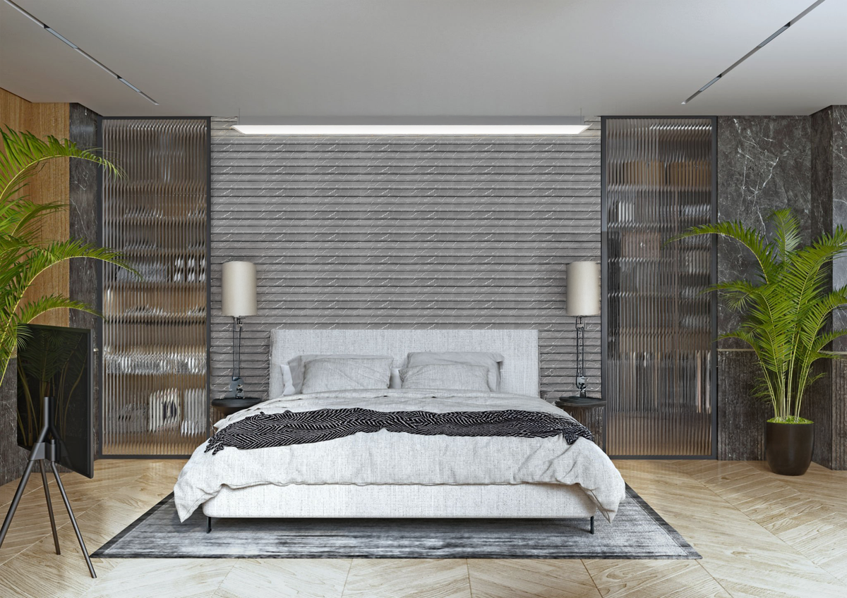 Grey marble fluted louver panel with gold veins, Mystic Oxido MN 9529