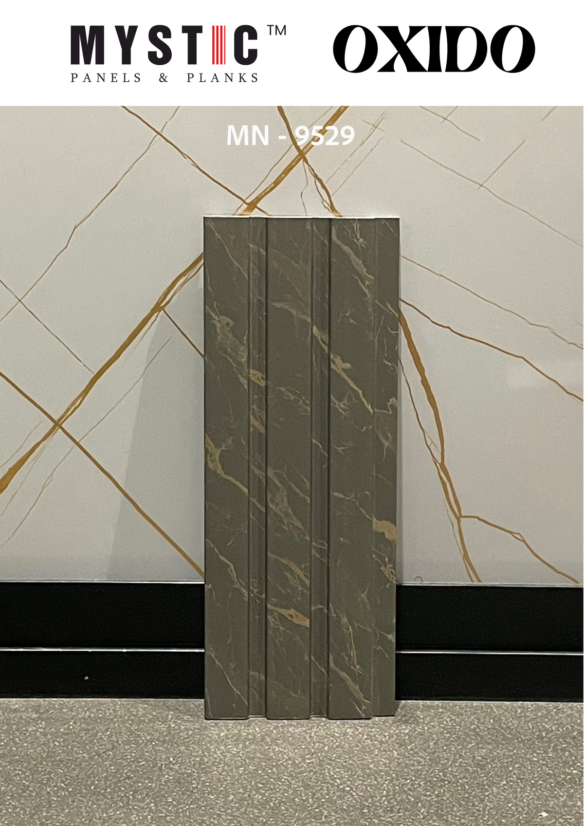 Grey marble fluted louver panel with gold veins, Mystic Oxido MN 9529