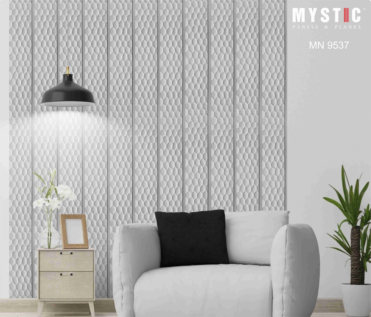 White metallic louver with hexagonal emboss, MN 9537