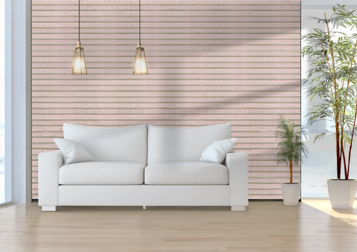 Blush pink fluted louver with silver foil flecks, Mystic Oxido MN 9541