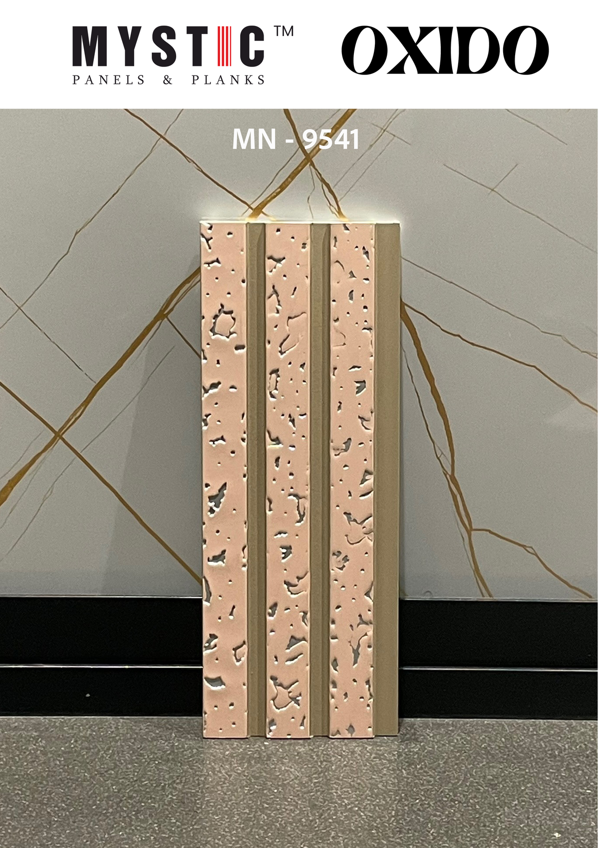Blush pink fluted louver with silver foil flecks, Mystic Oxido MN 9541