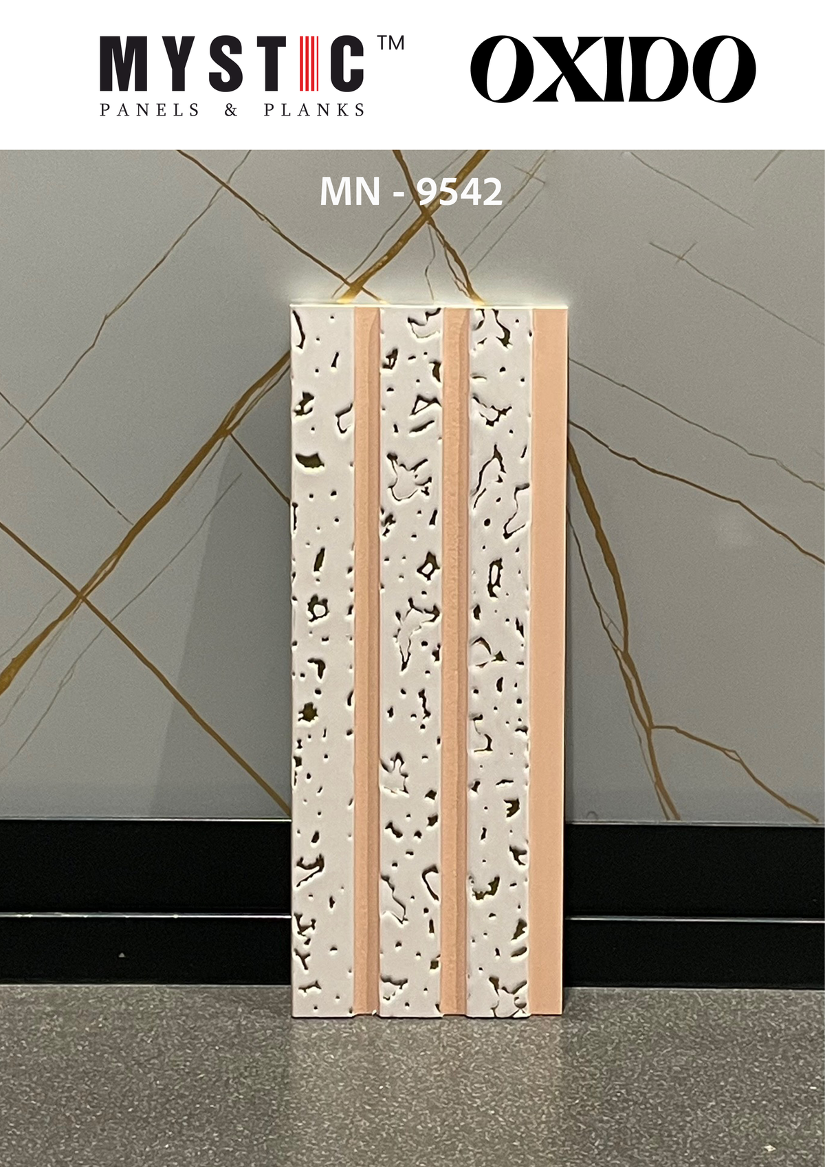 White fluted louver with gold foil flecks, Mystic Oxido MN 9542