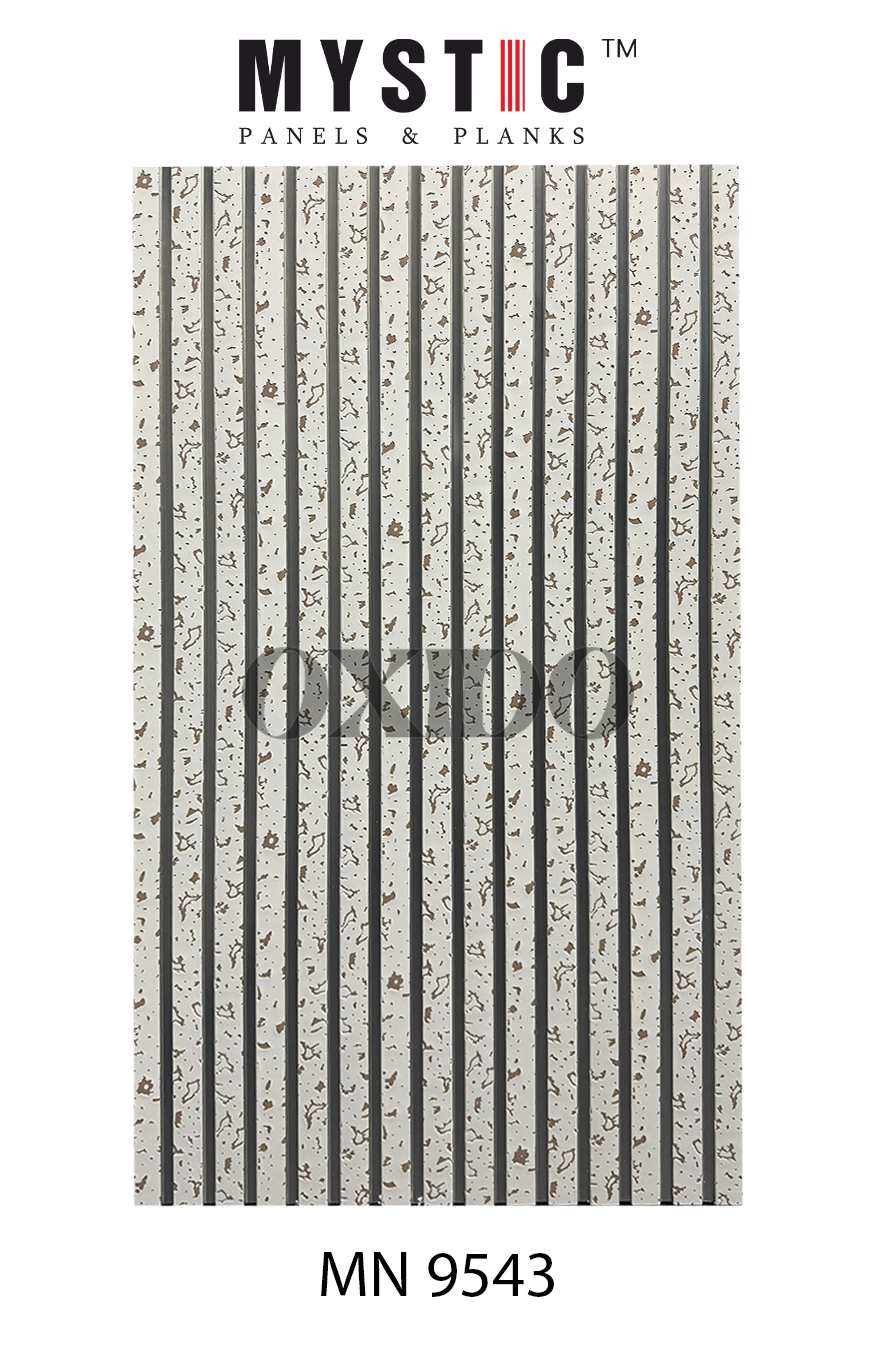 Off-white fluted louver with bronze-taupe foil flecks, Mystic Oxido MN 9543