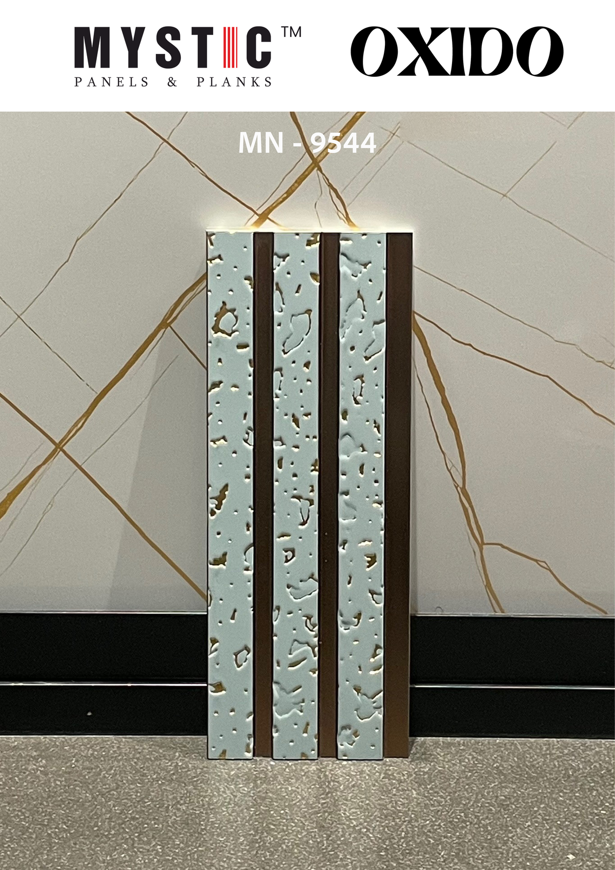Pastel blue fluted louver with gold foil flecks, Mystic Oxido MN 9544